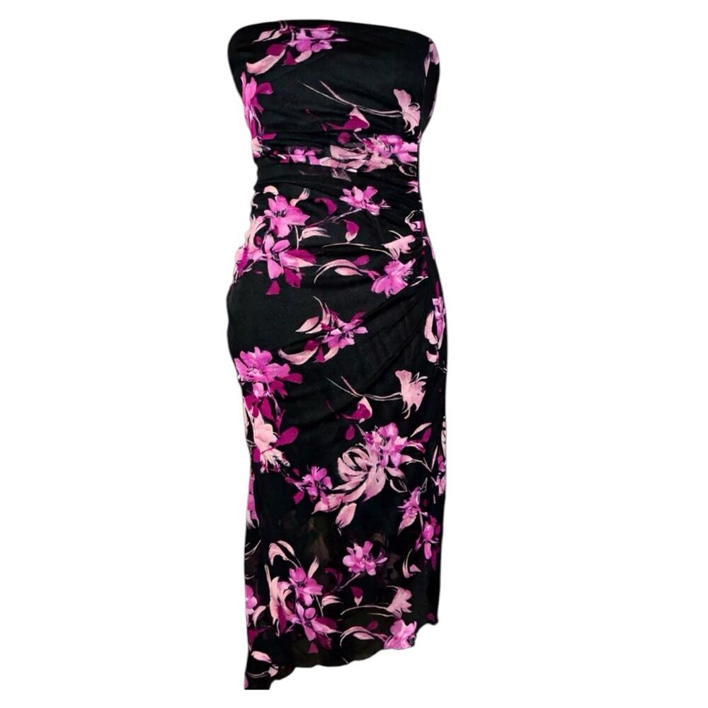 Vintage Y2K My Michelle Strapless Asymmetrical Dress L Whimsigoth Floral Midi